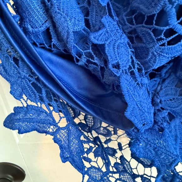 Chic Royal Blue Lace Midi Dress - Picture 4 of 4